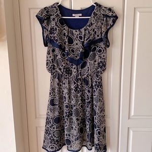 Tribeca blue floral casual dress lined elastic waist band size S